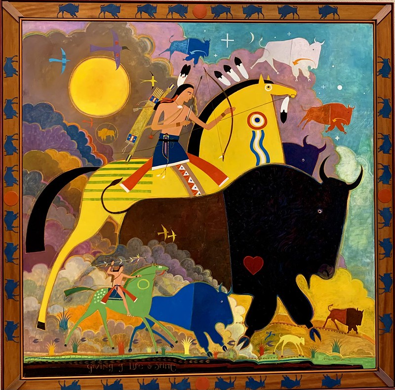 painting with buffalo (symbol) of abundance, generosity, and manifestation)