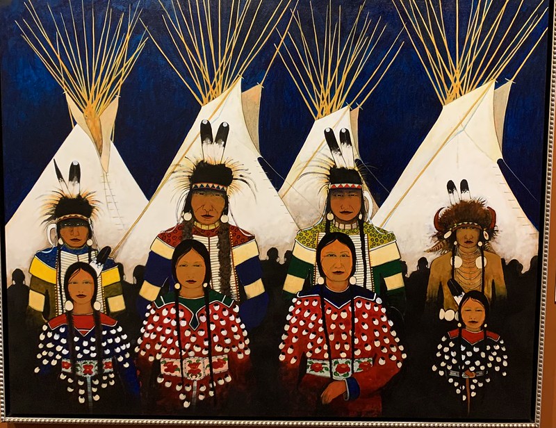 painting of American Indians ready for a dance