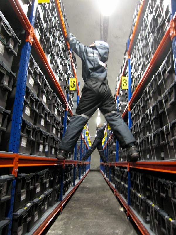 worker in a seed vault