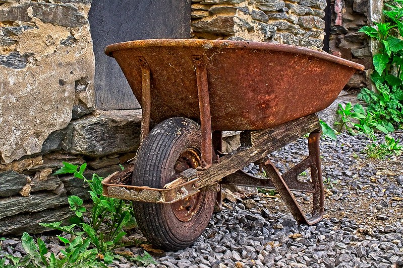 old wheelbarrow evokes lifetime of gardening
