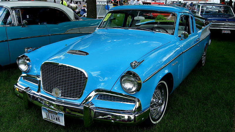 blue 1958 Studebaker Silver Hawk