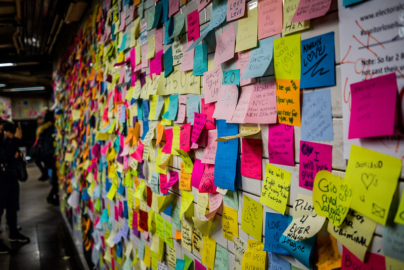 a wall of sticky notes